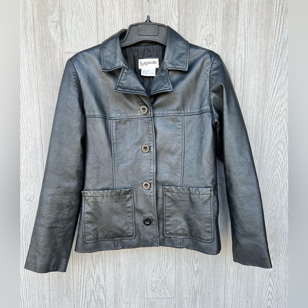 Bagatelle Genuine Leather Jacket Women's Small Black Button Front Blazer Coat